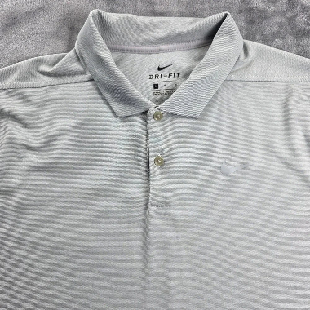 Nike Polo Shirt Mens Large‎ Grey Dri-FIT Short Sleeve Golf Athletic Sport Swoosh